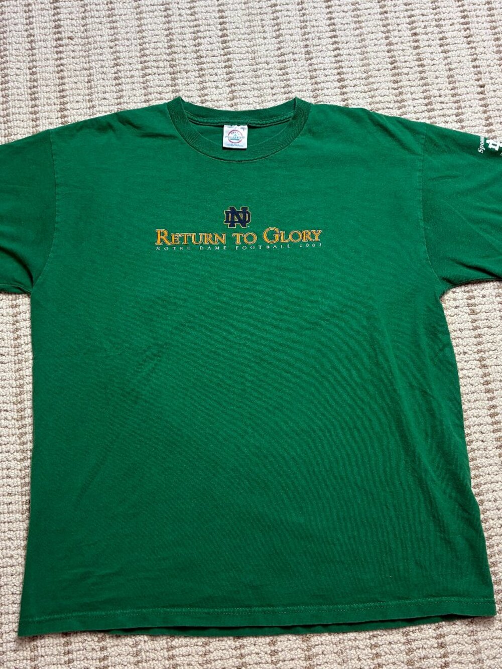 VTG Notre Dame Fighting Irish Shirt Mens L Green Football Return To Glory 2002